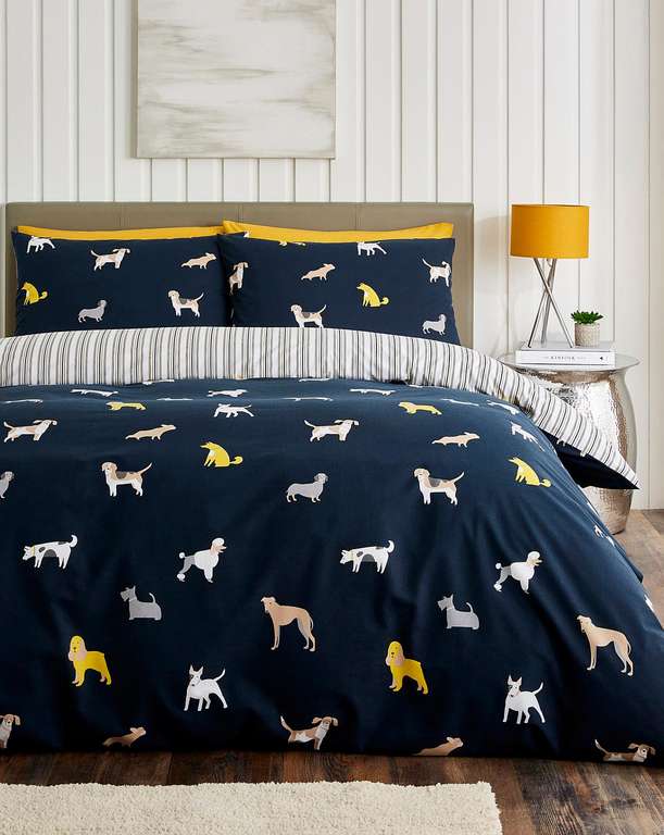 Devon Dogs Reversible Cotton Blend Duvet Cover Set, Navy double £10 king £12 + £3.99 delivery at JD Williams
