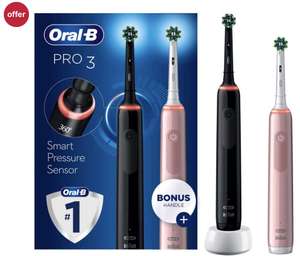 Braun Oral-B Pro 3 - 3900 - Black & Pink Electric Toothbrushes 2 pack now £66.50 delivered with code @ Boots