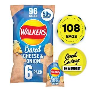 108 Bags Walkers Baked Crisps Cheese & Onion Multipack Snacks 18 x 6 Bags (UK Mainland) - Walkers Crisps Official Store