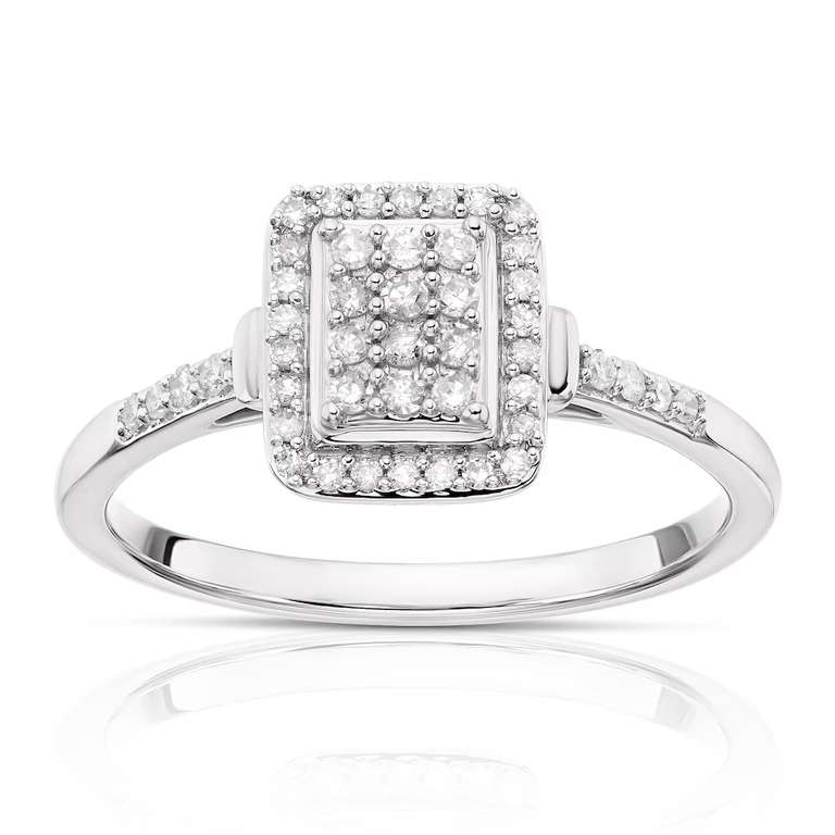 9ct White Gold 0.20ct Total Diamond Rectangle Cluster Ring £239.20 with checkout discount @ H Samuel