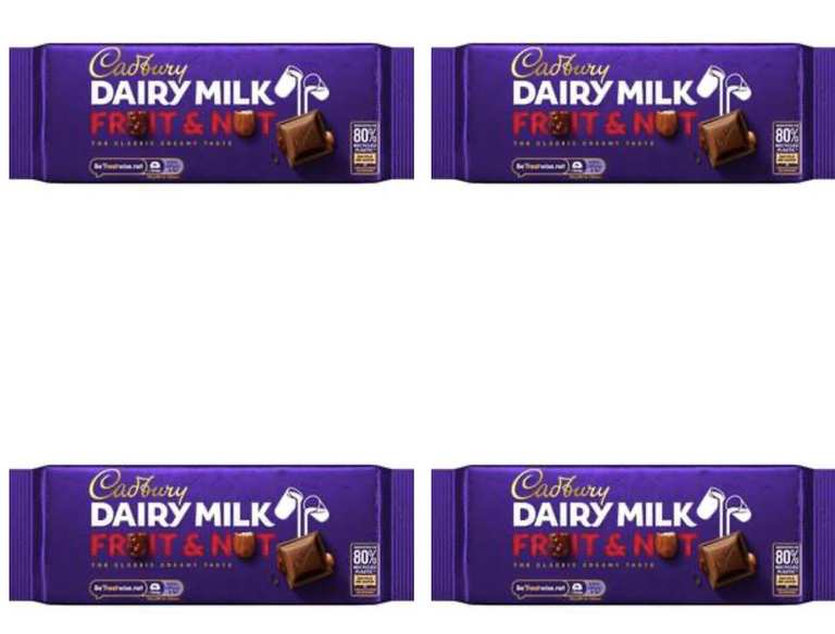 4 x Cadbury Dairy Milk Chocolate Fruit & Nut Bar 180g - 4 for 3 (£6.02/£5.16 S&S)