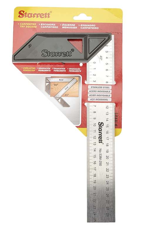 Starrett Carpenter Square - K53M-250-S Stainless Steel Angle Ruler Carpentry 250mm (10”) - £3.67 @ Amazon