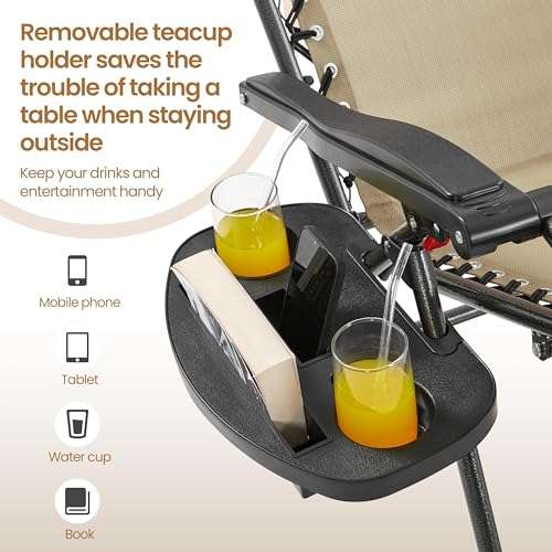 Yaheetech 3PCS Zero Gravity Recliner Portable Foldable Sunlounger Table Set w/Pillow & Carry Strap - Beige with voucher @ Yaheetech UK