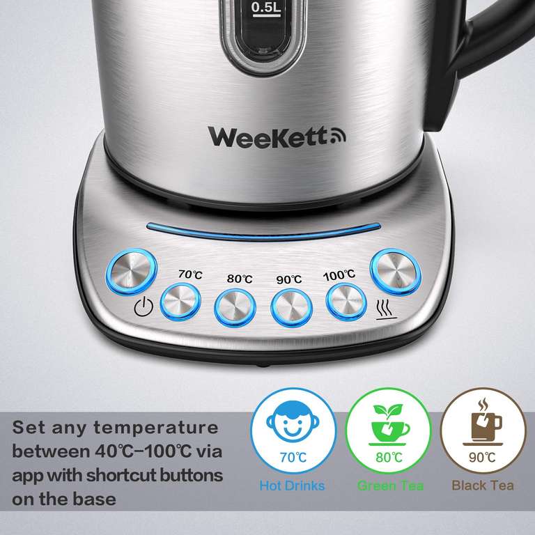 Smart Kettle by WeeKett - voice control with Amazon Alexa, Google & Siri, Variable Temperature Control, Keep Warm, 1.7L