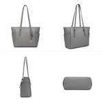 Miss Lulu Tote Bag, PU Leather, Shoulder Top Handle Light Grey