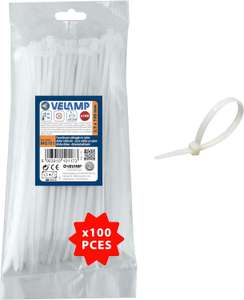 Velamp Kit of 100 Ties-2.5x100 mm Cable Clamp, Nylon 6.6, Hyper Resistant, White