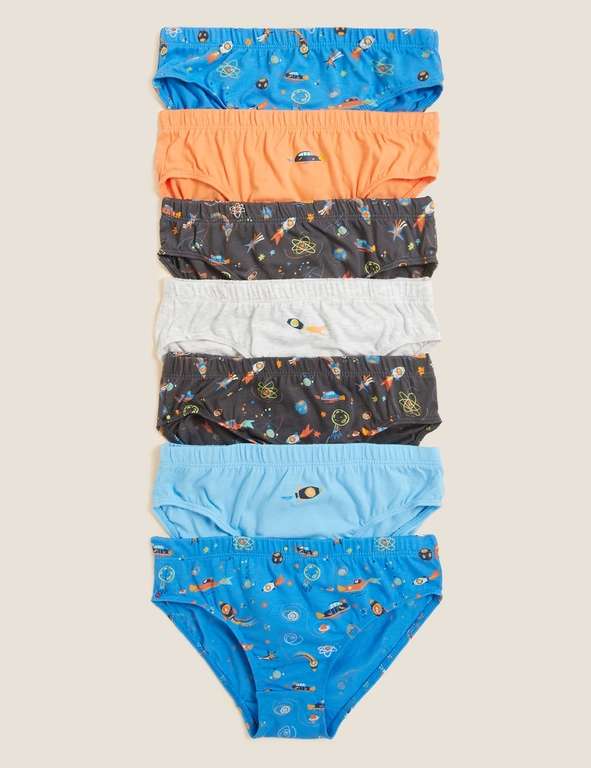 M&S Collection 7pk Pure Cotton Space Briefs (2-6 Yrs) - £5 (Free Click & Collect) @ Marks & Spencer
