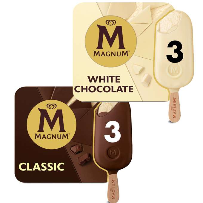 Magnum Ice Cream Sticks Classic & White Chocolate 3 x 100 ml £2 @ Iceland