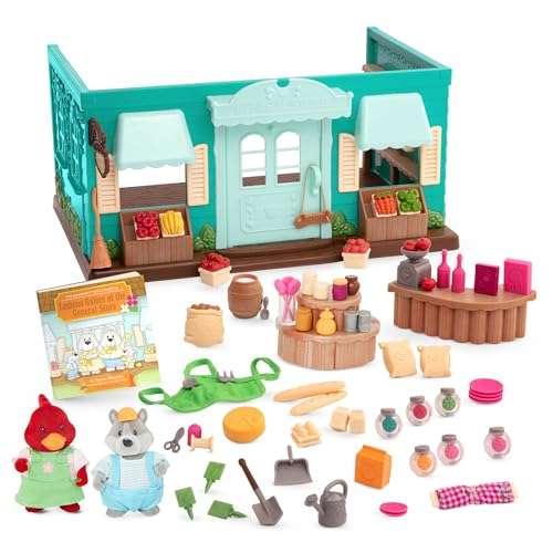 Li’l Woodzeez WZ6813SZ Animal Figurine Playset – Toy Mini Furniture & Play Food – Storybook Included