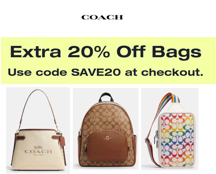 Further Reduction Now up to 70% off The Outlet Plus Extra 20% off Selected items with Code Delivery £5 Free Returns From Coach