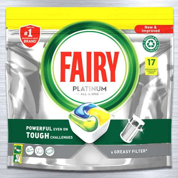 17x Fairy Platinum All in One Lemon Dishwater Tablet Capsules - £2.49 (Minimum Spend £20) @ Discount Dragon