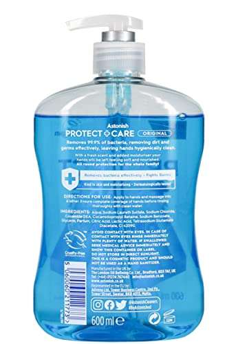 2x Astonish Protect and Care Kind to Skin Moisturising Anti-Bacterial Hand Wash / Handwash Soap, 600ml (Min Order Quantity 2) £2.20 @ Amazon