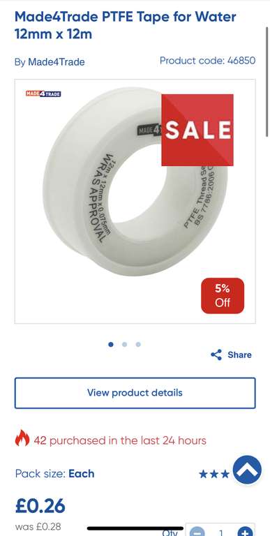 Made4Trade PTFE Tape for Water 12mm x 12m 26p Free store collection @ Toolstation