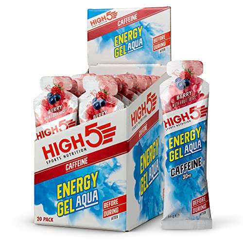 HIGH5 Energy Gel Aqua Caffeine Liquid Quick Release Energy On The Go From Natural Fruit Juice (Berry, 20 x 66g) - £8.86 S&S