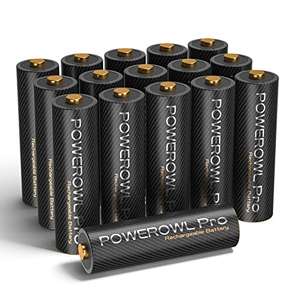 Powerowl Pro 2800 mAh AA rechargeable batteries - 16 pack w/voucher sold by Nengwo