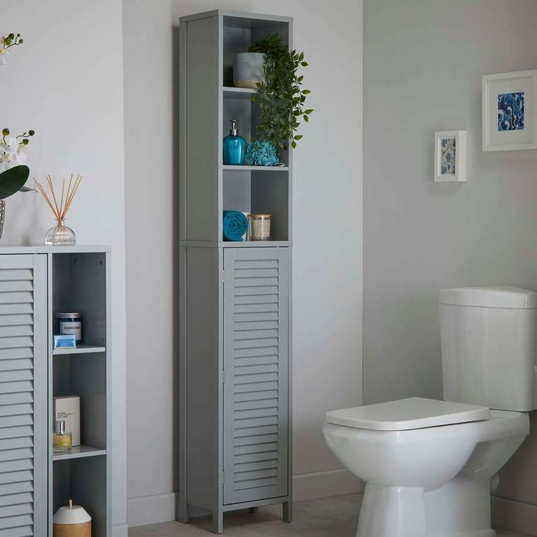 HOUSE AND HOMESTYLE Slatted Bathroom Tallboy Storage Cabinet