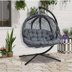Outsunny Double Hanging Egg Chair 2 Seaters Swing Hammock w/ Cushion, Grey £279.99 (UK Mainland) at outsunny ebay