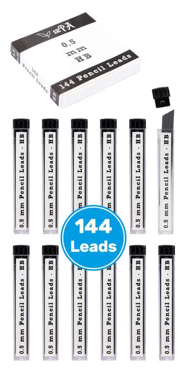 144 x 0.5mm Pencil Lead Refills | HB | 12 Tubes Containing 12 Leads Each - Sold by 12PA FBA