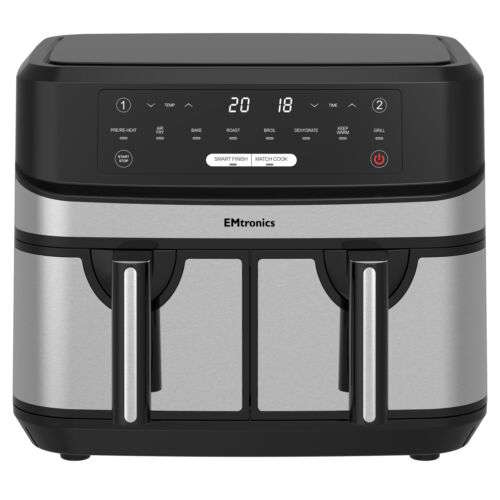 EMtronics Double Basket Air Fryer Digital Dual 9L with Timer - Stainless Steel £94.99 with code electric_mania eBay