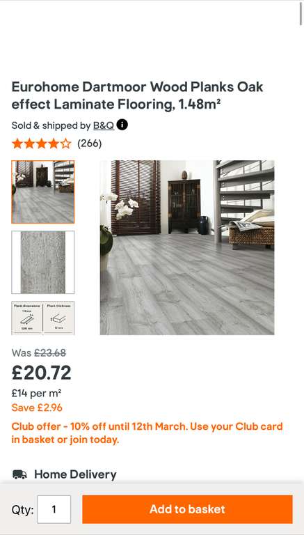 Eurohome Dartmoor Wood Planks Oak effect Laminate Flooring, 1.48m² (free collection) 10% off plus extra 10% off for trade point members