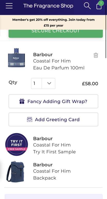 Recieve a complimentary Barbour Backpack with selected Barbour fragrances e.g Coastal For Him Eau De Parfum 100ml