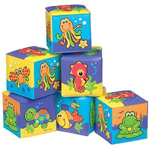 Playgro Bathtime Soft Blocks, 6 Pieces, With Colourful Animal Figures, From 6 Months, Size (each piece): 7 x 7 cm, Multicoloured