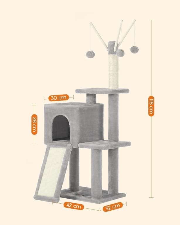 Feandrea Cat Tree House Tower (Light Grey / Dark Grey) W/Code