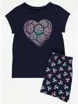 Girl's Navy Football Heart Jersey Short Pyjamas (1.5 & 2-3 Years £2, 6-7 - 11-12 Years £3) free collection at George Asda