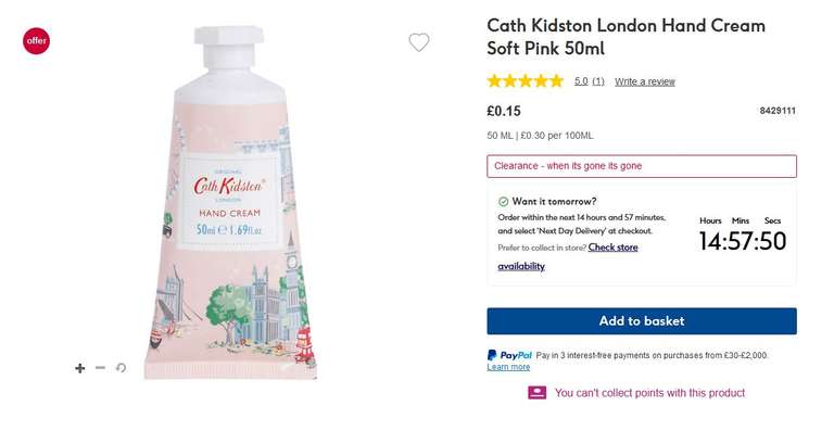 Boots Clearance - Cath Kidson Cream 15p/Radox S/Gel 250ml 50p/L'Oréal Deo 250ml £1+ Free Click & Collect £15 Spend (otherwise £1.50) @ Boots