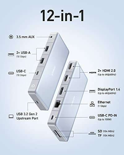 Anker 575 USB-C Hub (12-in-1, Dual HDMI, DP), Triple Display Docking Station - AnkerDirect UK FBA