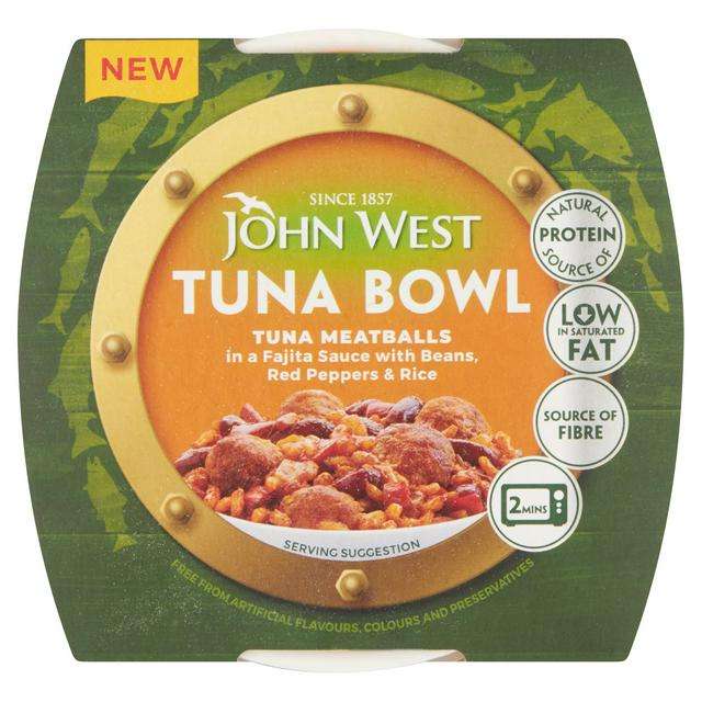 John West Tuna Bowl Tuna Meatballs in a Fajita Sauce with Beans, Red Peppers & Rice 220g £1 at Farmfoods Preston