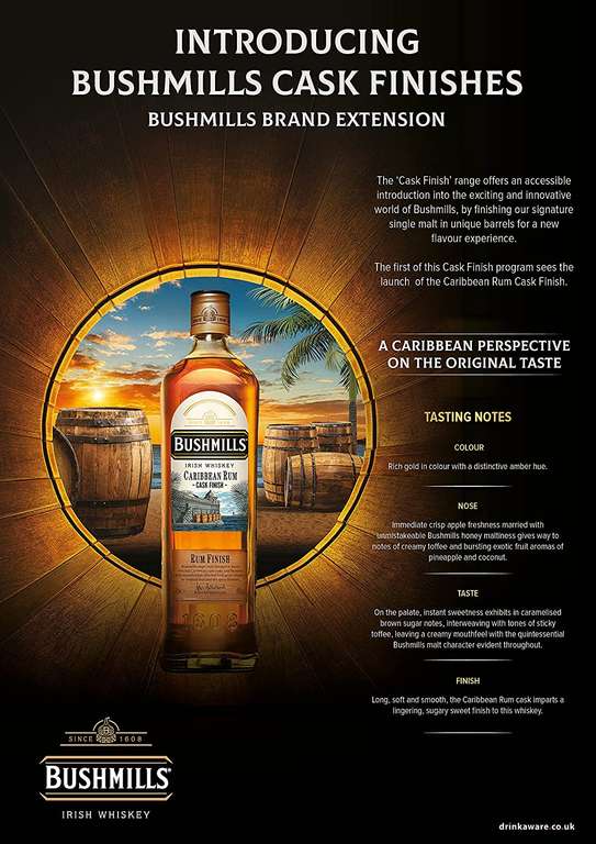 Bushmills Caribbean Rum Cask Finish Irish Whiskey 40% ABV 70cl £20.80 @ Amazon
