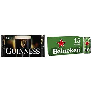 Guinness Blended Malt Draught Stout Beer 15 x 440 ml & Heineken Premium Lager Beer, 15 x 440ml for £26.50