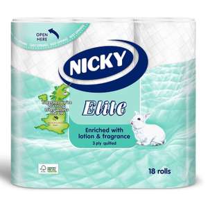Nicky Elite Quilted 3 Ply Toilet Rolls 18 Pack (27.72p each)