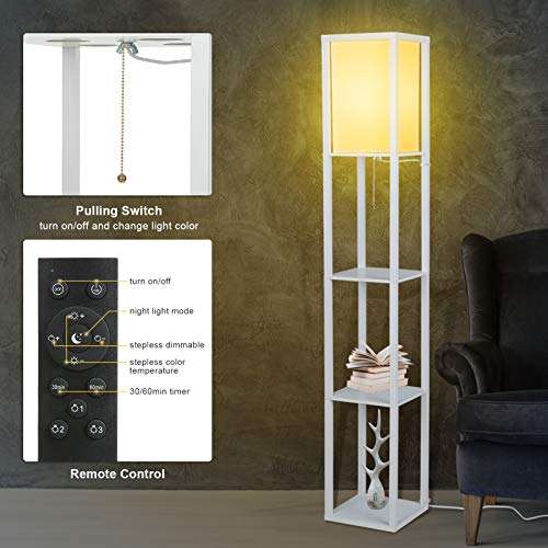 Tomshine Floor Lamp with Shelves, 3 Layers Wooden Shelf With Voucher, Sold By Meelady FBA