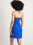 Blue Halter Ribbed Mini Dress Reduced + Free Click & Collect