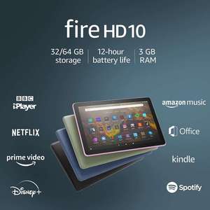 Fire HD 10 tablet (2021) | 10.1", 1080p Full HD, 32 GB with Ads £83.20 with code @ AO eBay