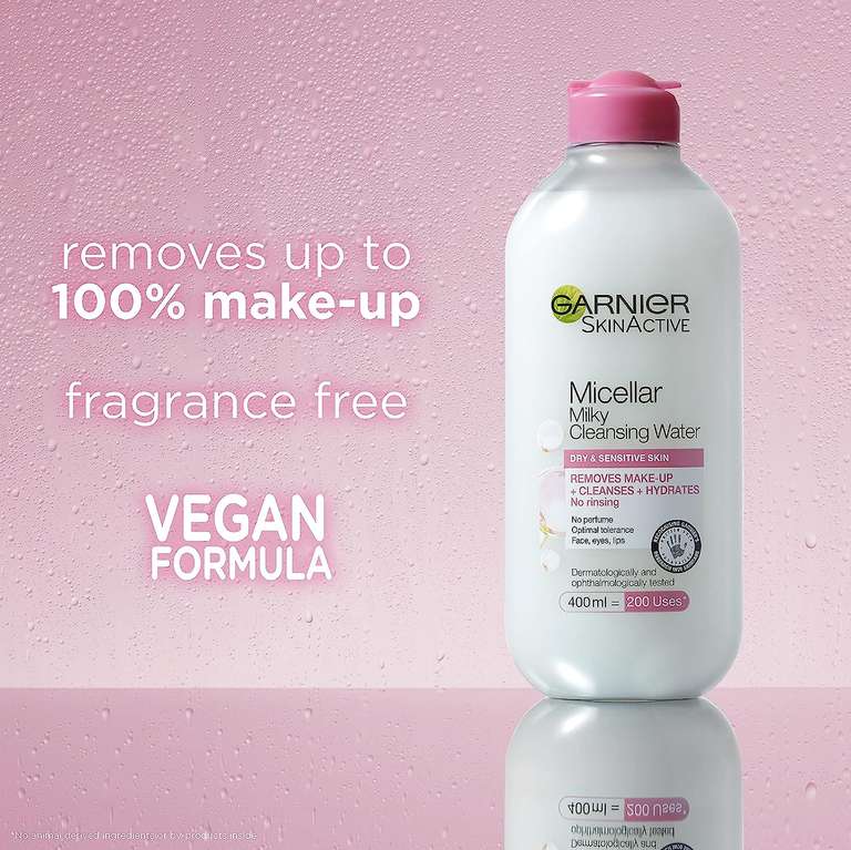 Garnier Micellar Cleansing Water For Dry Skin 400 ml, Milky Face Cleanser and Makeup Remover, Fragrance Free
