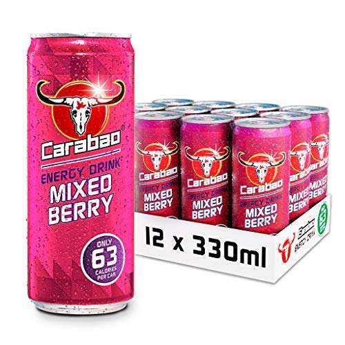 Carabao Energy Drink Mixed Berry, 12 x 330ml Cans £5 / £4.75 Subscribe & Save @ Amazon