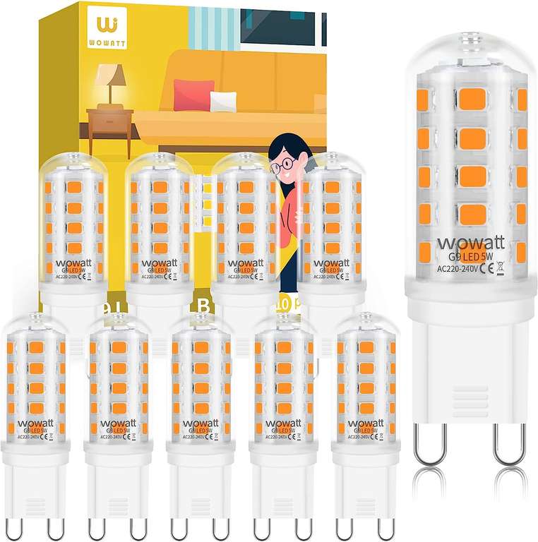 10 pack Wowatt G9 LED Light Bulbs, 5W, Warm White 3000K, 400LM - £9.99 Sold by ERNEUEN / Fulfilled By Amazon