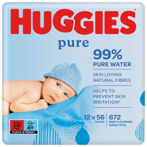 Huggies Pure, Baby Wipes, 12 Packs (672 Wipes Total) - £6.65 / £5.95 S&S