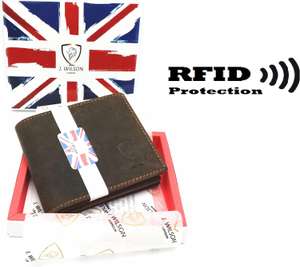 J. Wilson London RFID Blocking Protection Genuine Leather Mens Wallet with Large Zip Coin Pocket Gift Boxed Sold & FB Discount Leather Mart