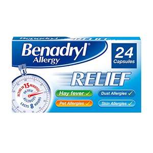 Benadryl Allergy Relief Fast-Acting antihistamine - 24 Capsules - £6.70 / £6.03 Subscribe & Save + 15% Voucher on 1st S&S @ Amazon