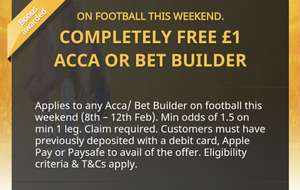Free £1-£10 Football Bet Builder or ACCA this weekend