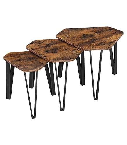 VASAGLE Nesting Coffee Table, Set of 3 End Tables for Living Room, Rustic Brown and Black LNT14BX - Sold by SONGMICS HOME UK FBA