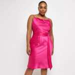 River Island Womens Slip Midi Dress Plus Pink Satin Belted