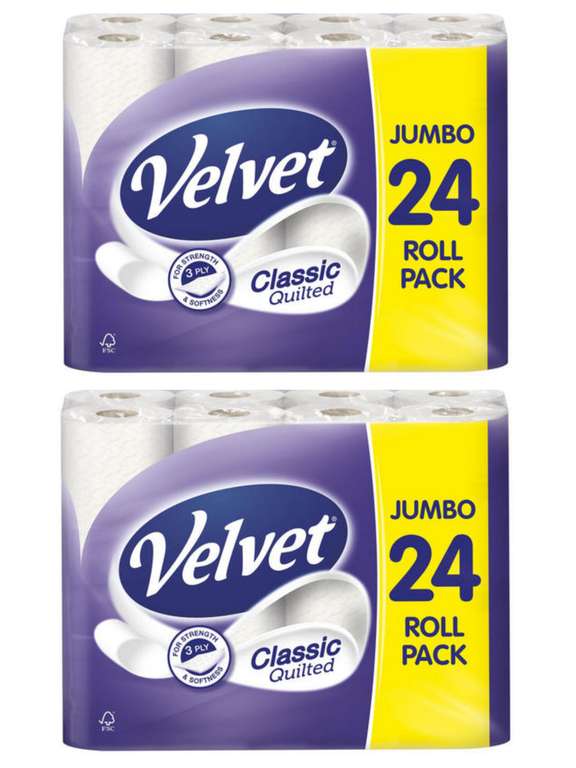 2 packs of Velvet Classic Quilted 24 Toilet Rolls (online exclusive)