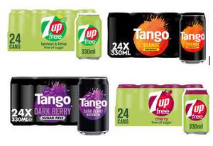 Tango Orange / 7UP Free Lemon & Lime / 7UP Free Cherry Can / Tango Dark Berry Sugar Free Cans 24 x 330ml - £6.50 bonus card price @ Iceland
