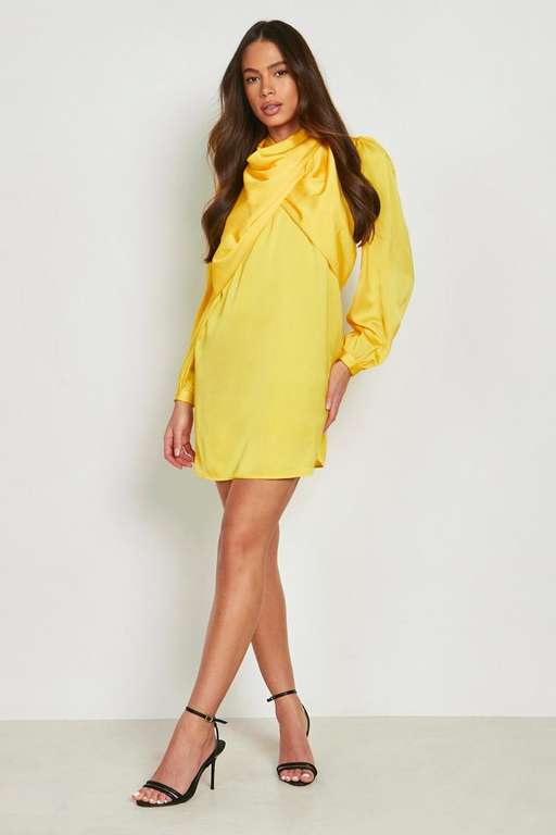 Satin Wrap Balloon Sleeve Shift Dress Size 8 for £6 + £3.99 delivery Sold & delivered by boohoo @ Debenhams
