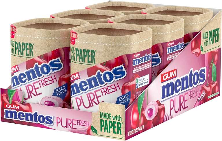 Mentos Pure Fresh Sugar Free Chewing Gum, Paperboard, Cherry, 50 Pieces (Pack of 6) - £10.84 S&S / £8.56 S&S + voucher